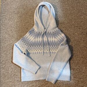 Frye Baby Blue Patterned Knit Hoodie Sweater Size Medium